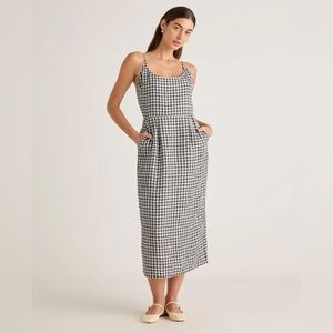 New 100% European Linen Scoop Neck Midi Dress black  gingham size medium